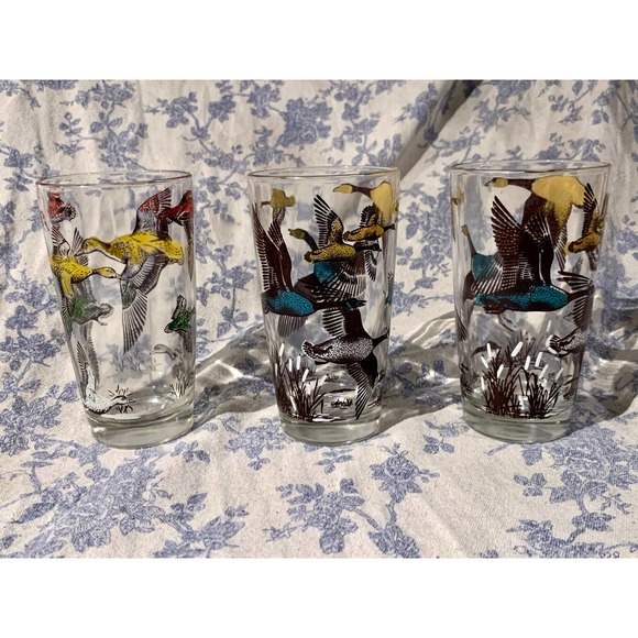 3 MCM 1950s Hazel Atlas Game Birds Tumbler Drinking Glasses - Picture 7 of 10